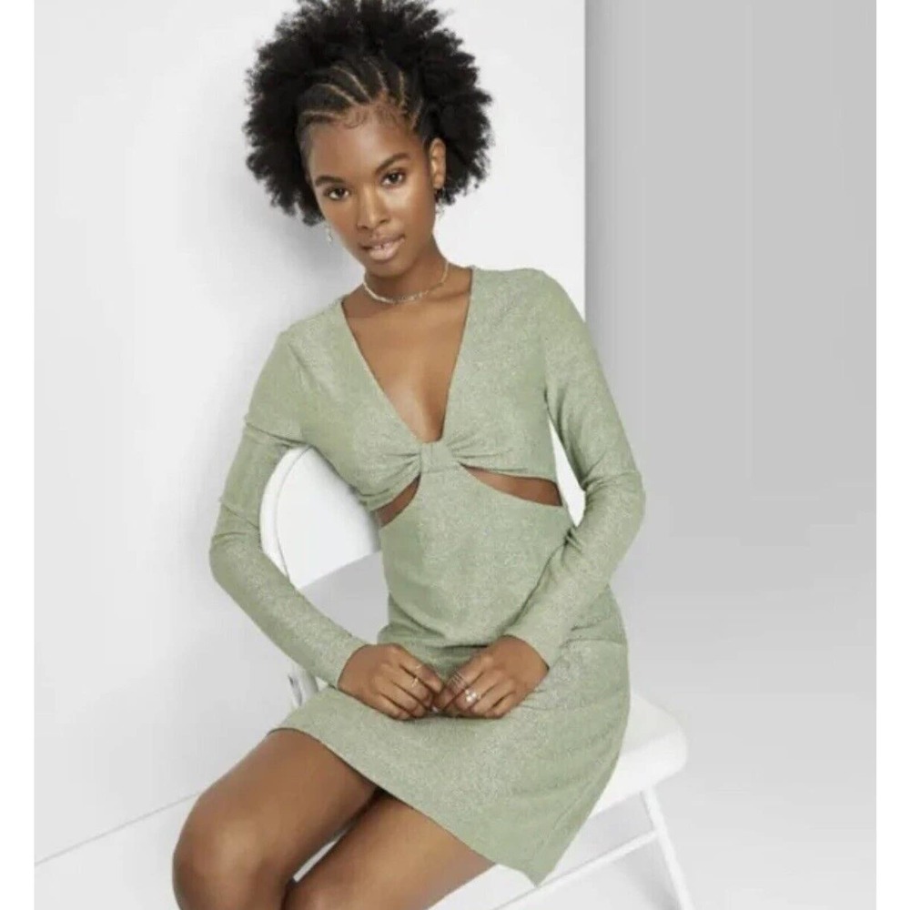 Women's Long Sleeve Cut Out Lurex Bodycon Dress Wild Fable™ Sage Green Size M